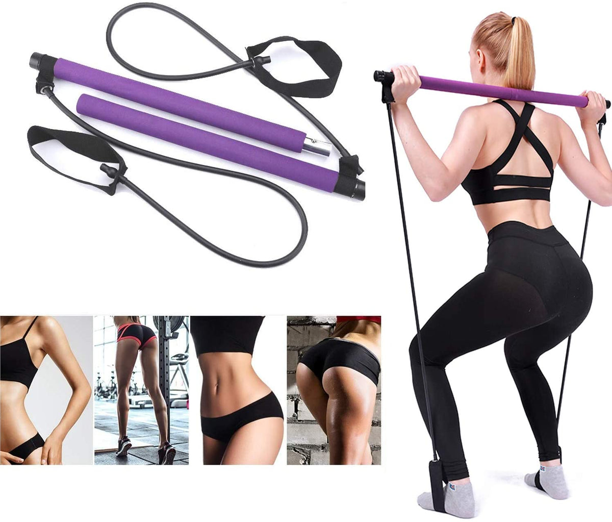 Portable Pilates Stretch Rope Gym Stick Yoga Exercise Bars Pilates Trainer  Tool