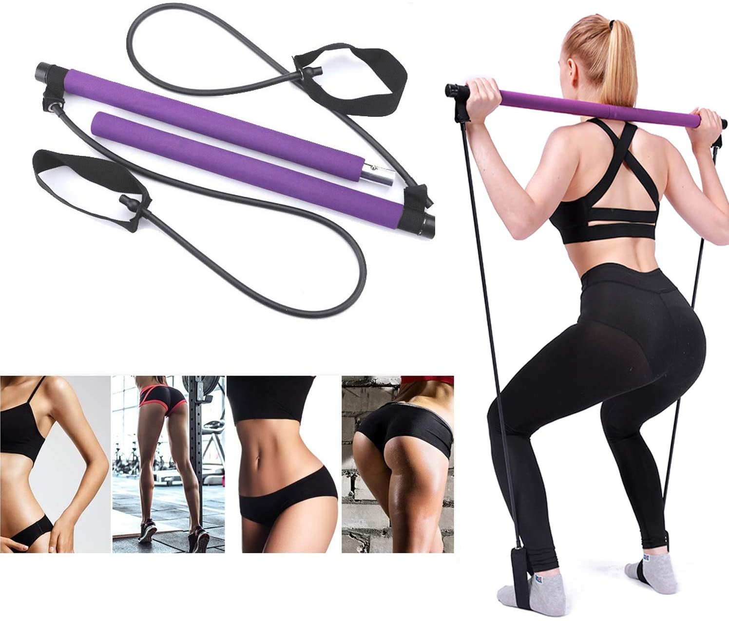 Yoga Pilates Bar Stick Exerciser Pull Rope Gym Workout Pilates